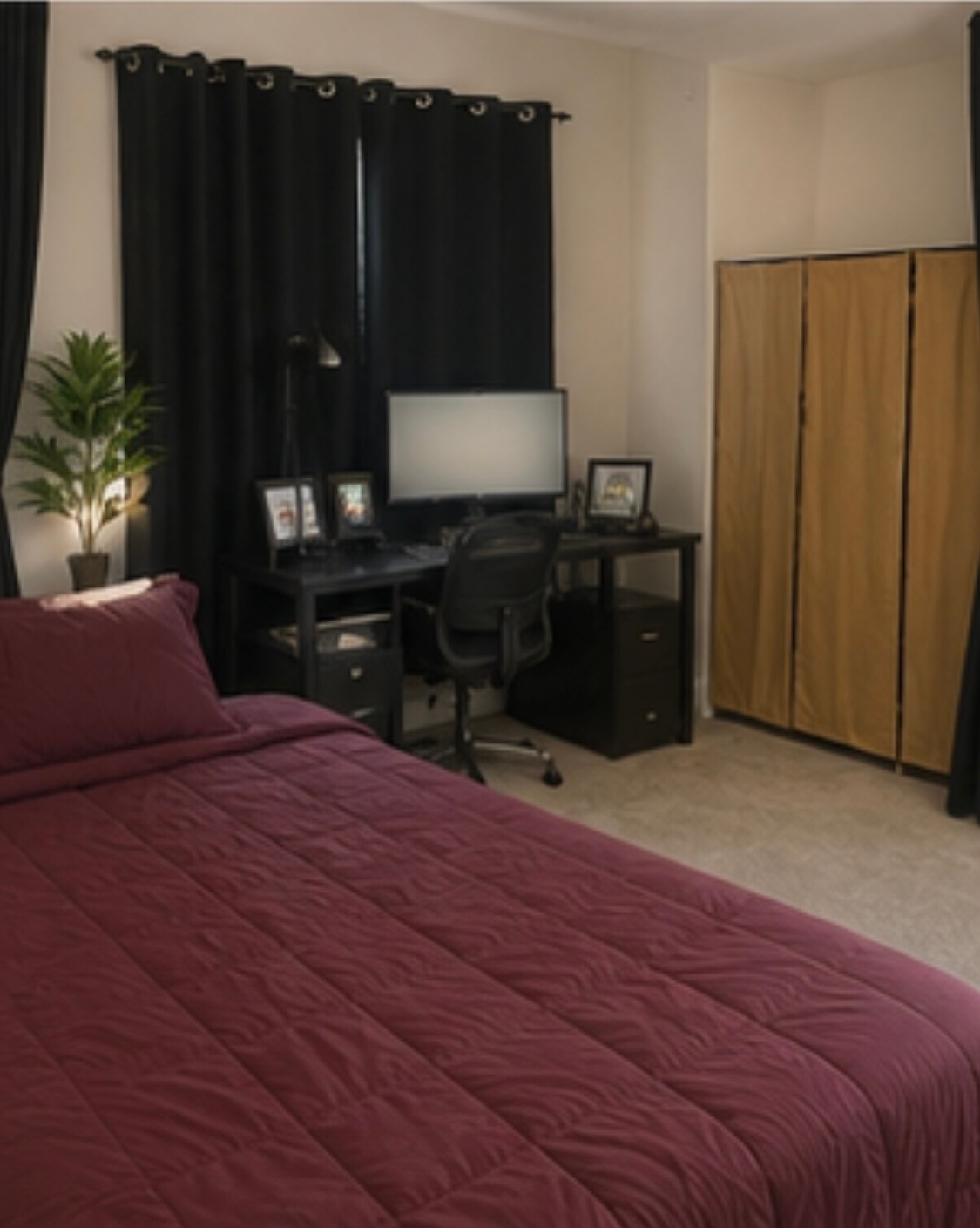 Bed next to a desk